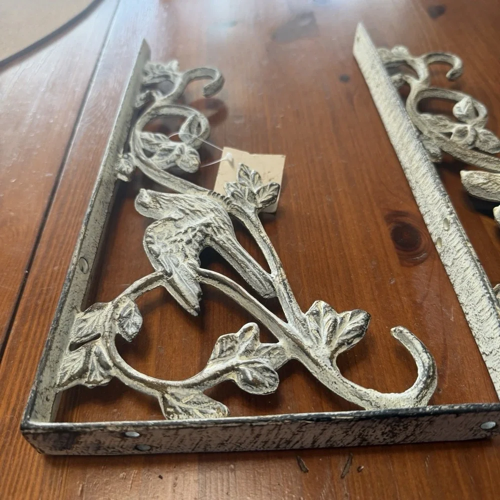 Metal Shelf Brackets Corbels Birds Off White Architectural Cottage Rustic READ